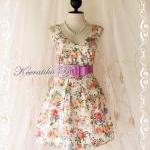 Lady Tea Dress - Sweet Cutie Glamorous Pale Floral Print Tea/Sundress Spring Summer Collection V Neck Pleated Skirt