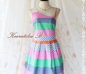 Colorful Time - Spring Summer Collection Simply One Shoulder Party Simply Sundress Polka Dot And Patched Print