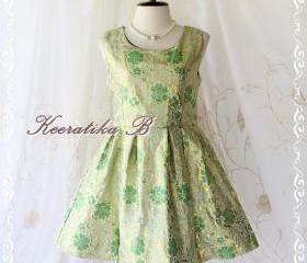 Classical Simply Dress - Elegant Golden And Green Fabric Simply Sweet Cocktail Party Prom Dinner Night Dress Pleated Skirt