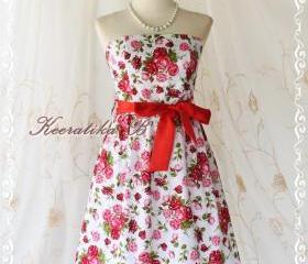 Mind - Sweet Cutie Floral Strapless Dress Spring Summer Sundress Party Bridesmaid Prom Wedding Dress