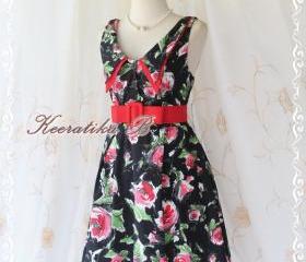 Miss Floral II - Sweet Elegant Spring Summer Sundress Collection Floral Painting Print Feminine Party Dress