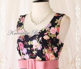Lady Tea Dress - Sweet Cutie Glamorous Pale Floral Print Tea/Sundress Spring Summer Collection V Neck Pleated Skirt