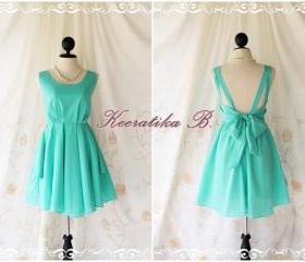 A Party Dress V Shape Style - Cocktail Wedding Bridesmaid Dinner Party Night Dress Bright Mint Green Deep back Style Gorgeous Dress